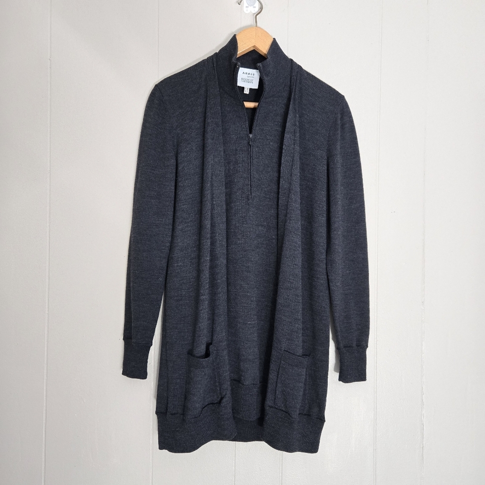 Akris Punto Quater Zip Sweater Faux Cardigan Twinset Gray Wool Size  FLAWED 8
